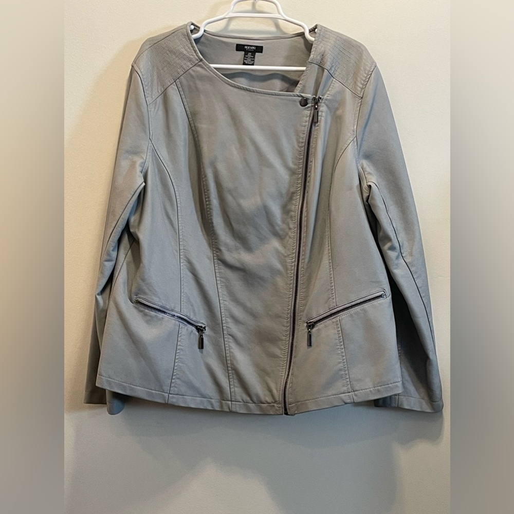 Alfani Light Grey Faux Leather Moto-style Jacket Size 2XL